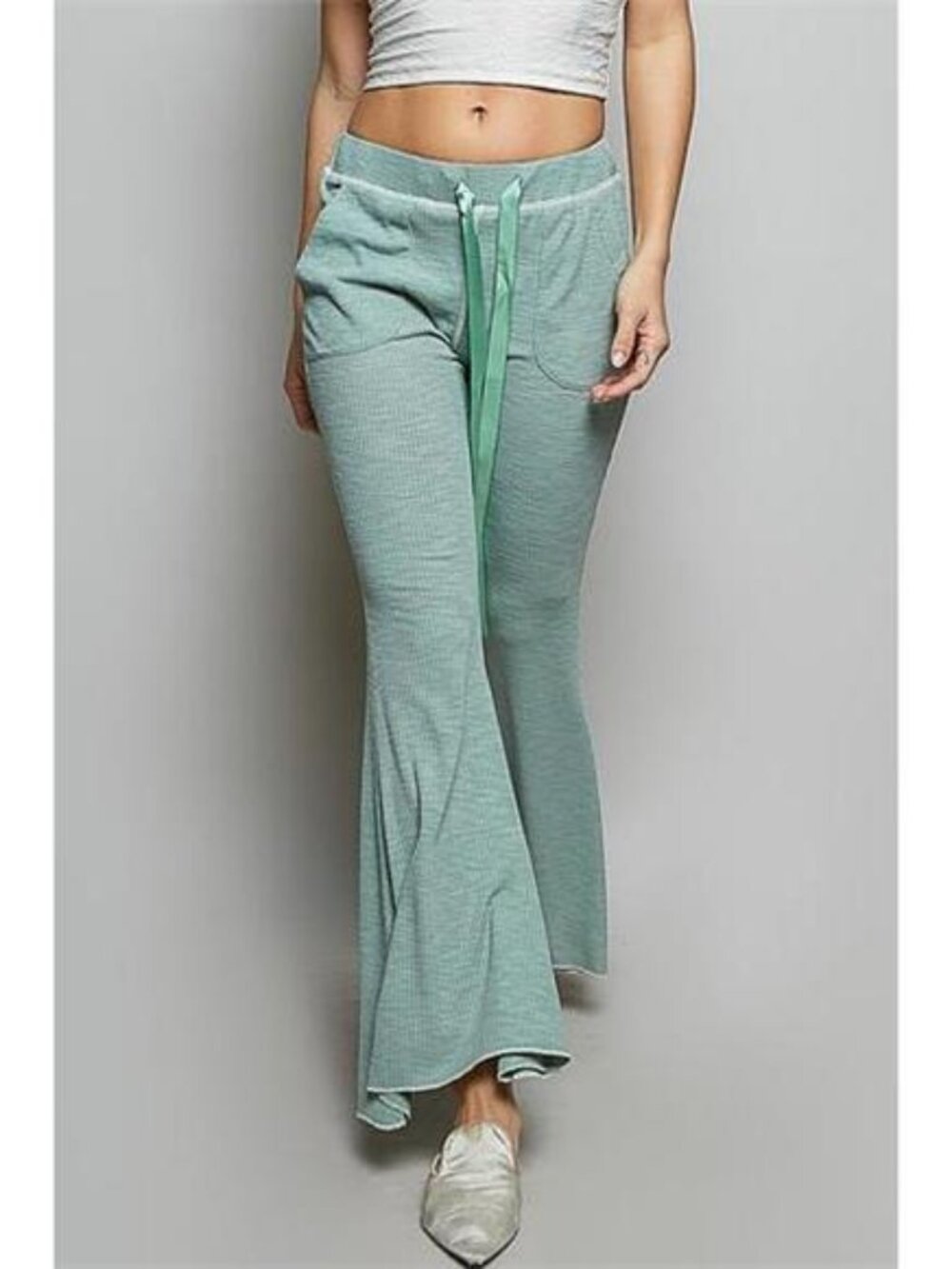 POL Drawstring Textured Ribbed Knit Pants - Picture 1 of 6